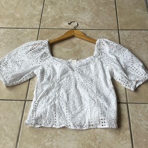 Eyelet embroidered top with puff sleeve